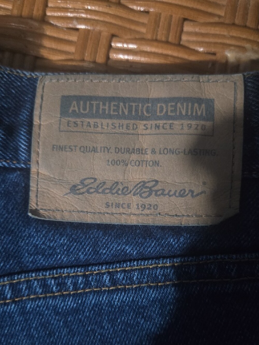 Eddie Bauer Blue Denim Jeans with Red Gray Plaid Lining - Picture 5 of 6
